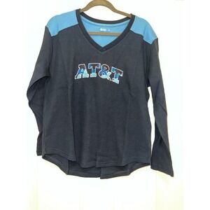 Lot Of 2 AT&T ATT Thermal Shirt Sz Medium Henley Blue Logo Long Sleeve Uniform‎